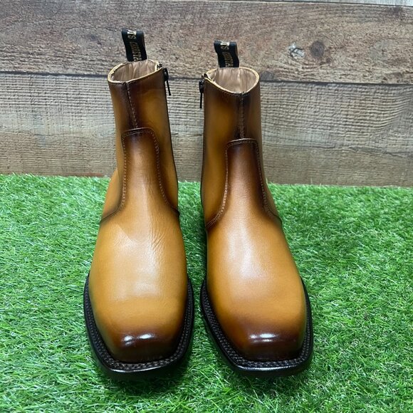Men's Western Rodeo Genuine Honey Leather Half Boots with Zipper Dubai Toe 266 - Picture 2 of 8